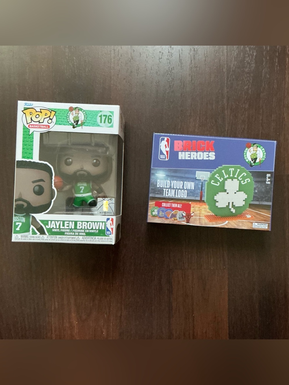 Funko Pop! Celtics Jaylen Brown & NBA Brick Heroes Celtics Logo Building Set NIB